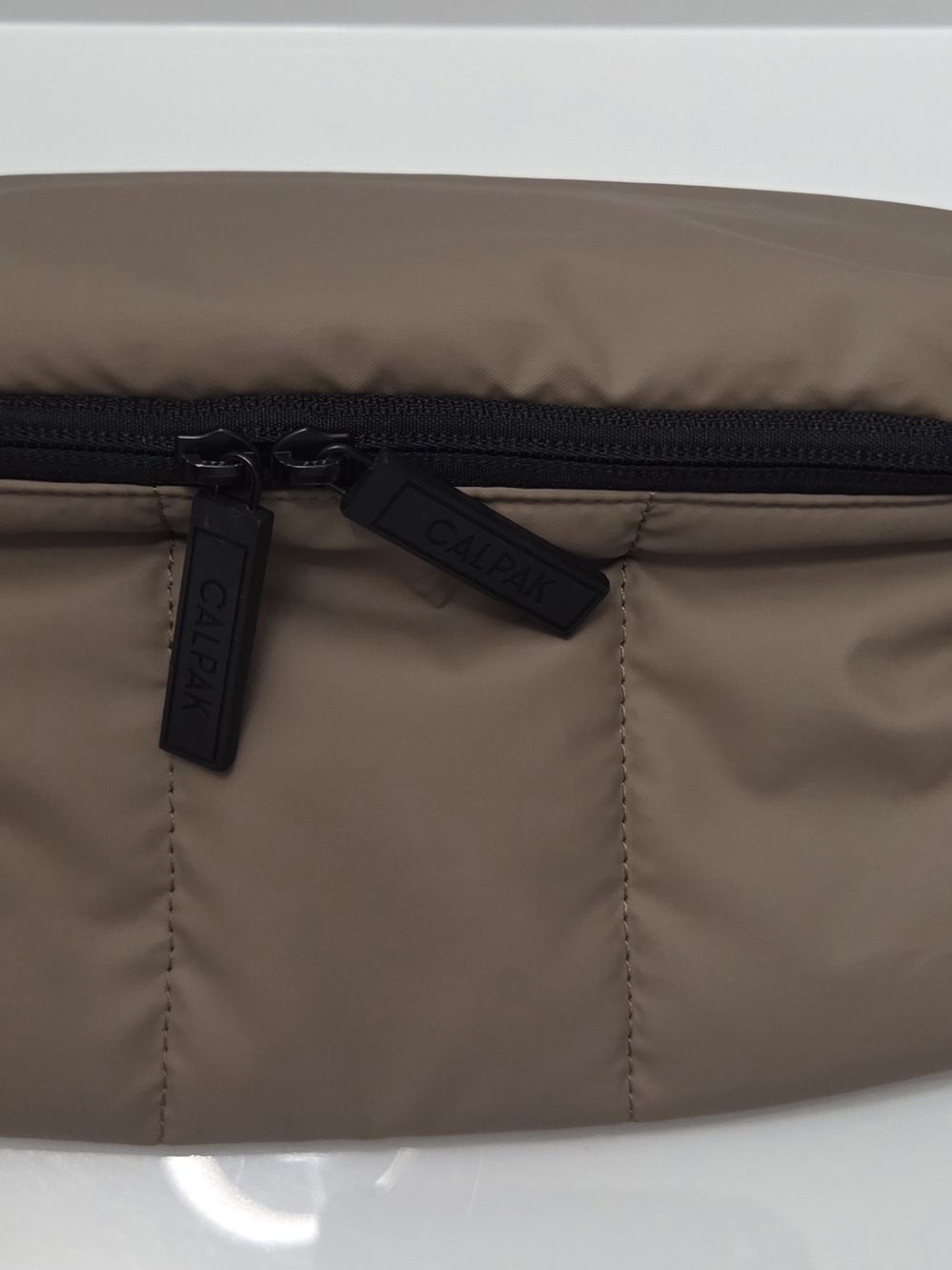 Calpak Taupe Belt Bag with Black Zippers